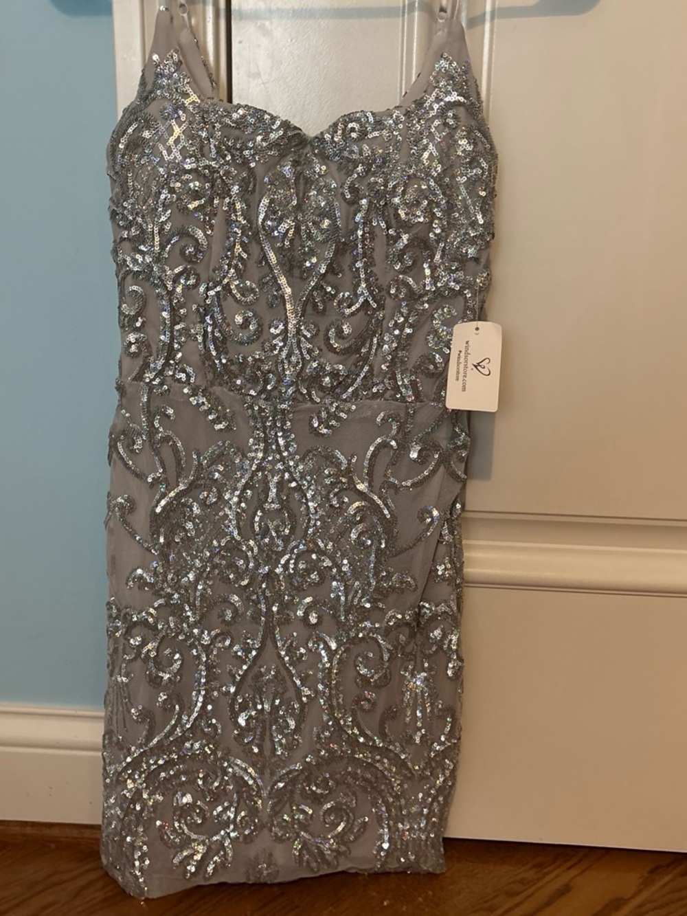Windsor Silver Sequin Evening Dress